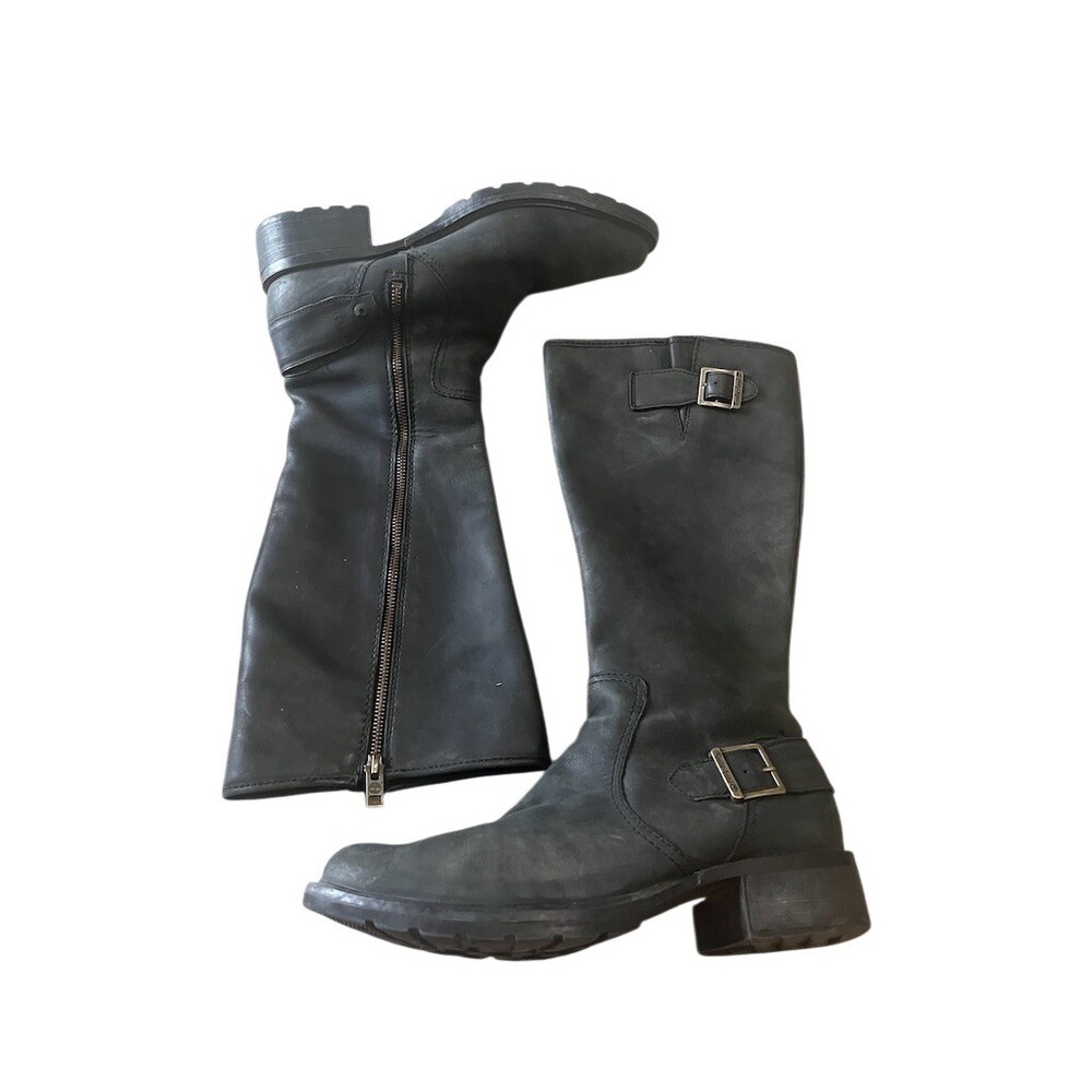 Timberland Womens Riding Boots Black Knee High Side Zip Buckle Size 9.5